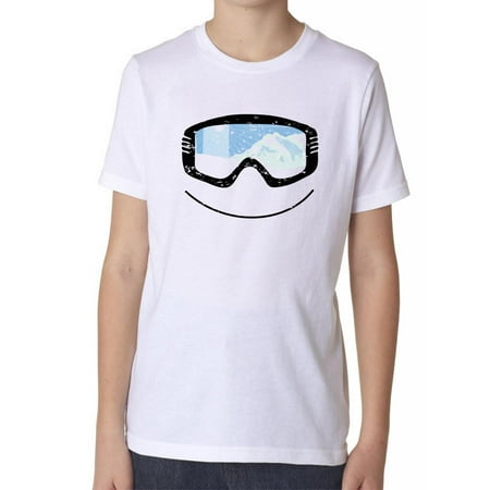 All Mountain Twin Tip Snowboard - Snowboarding Skiing Googles with Mountain Reflection Boy's Cotton Youth T-Shirt