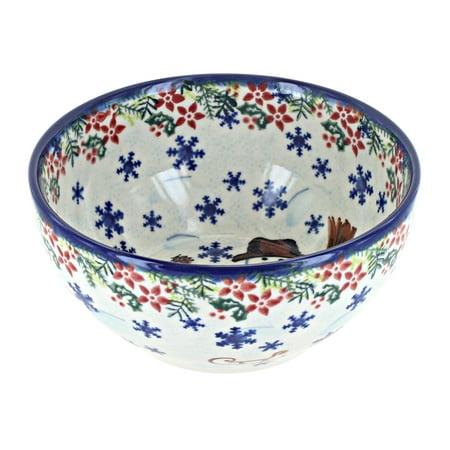 

Blue Rose Polish Pottery Snowflake Friends Cereal/Soup Bowl