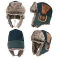 thumbnail image 2 of Mens Winter Navy Cotton Trooper Trapper Russian Faux Hat Ushanka Earflap Hats, 2 of 6
