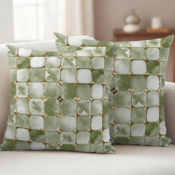 Pack of 2 Outdoor Pillow Covers 16x16 Inch Waterproof Sage Green Geometric Throw Pillow Covers,Decorative Couch Pillow Shams Protectors Modern Abstract Art Botanical Patio Pillowcases Cushion Covers