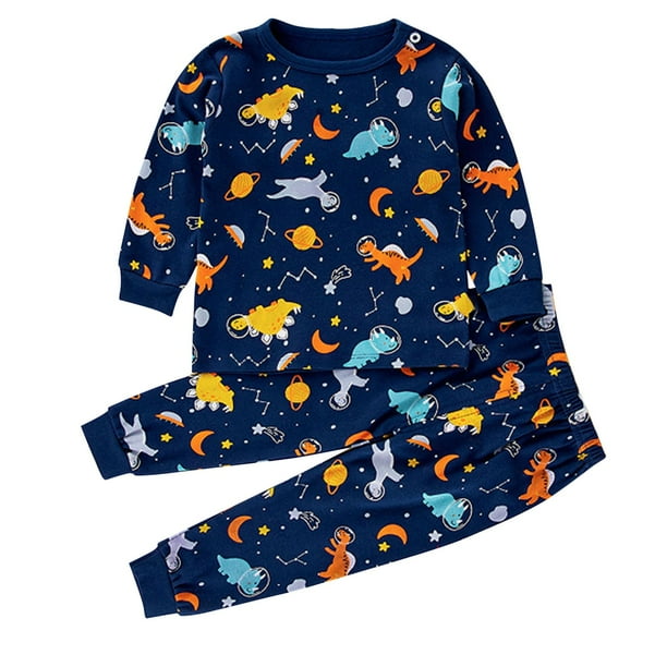 Odeerbi 1-8 Años Niños Niñas Algodón Pijamas Manga Larga Tops Pantalones Conjunto Suave Impresión Dinosaurio Sleepwear Loose Two-Piece Pajama Sets