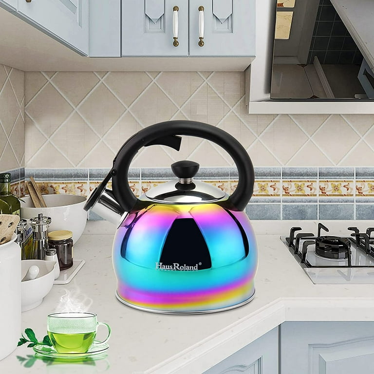 H Haus Roland Tea Kettle Stainless Steel Stove Top Induction Modern Kettle  Teapot 2.1 Quart / 2 liters Rainbow 
