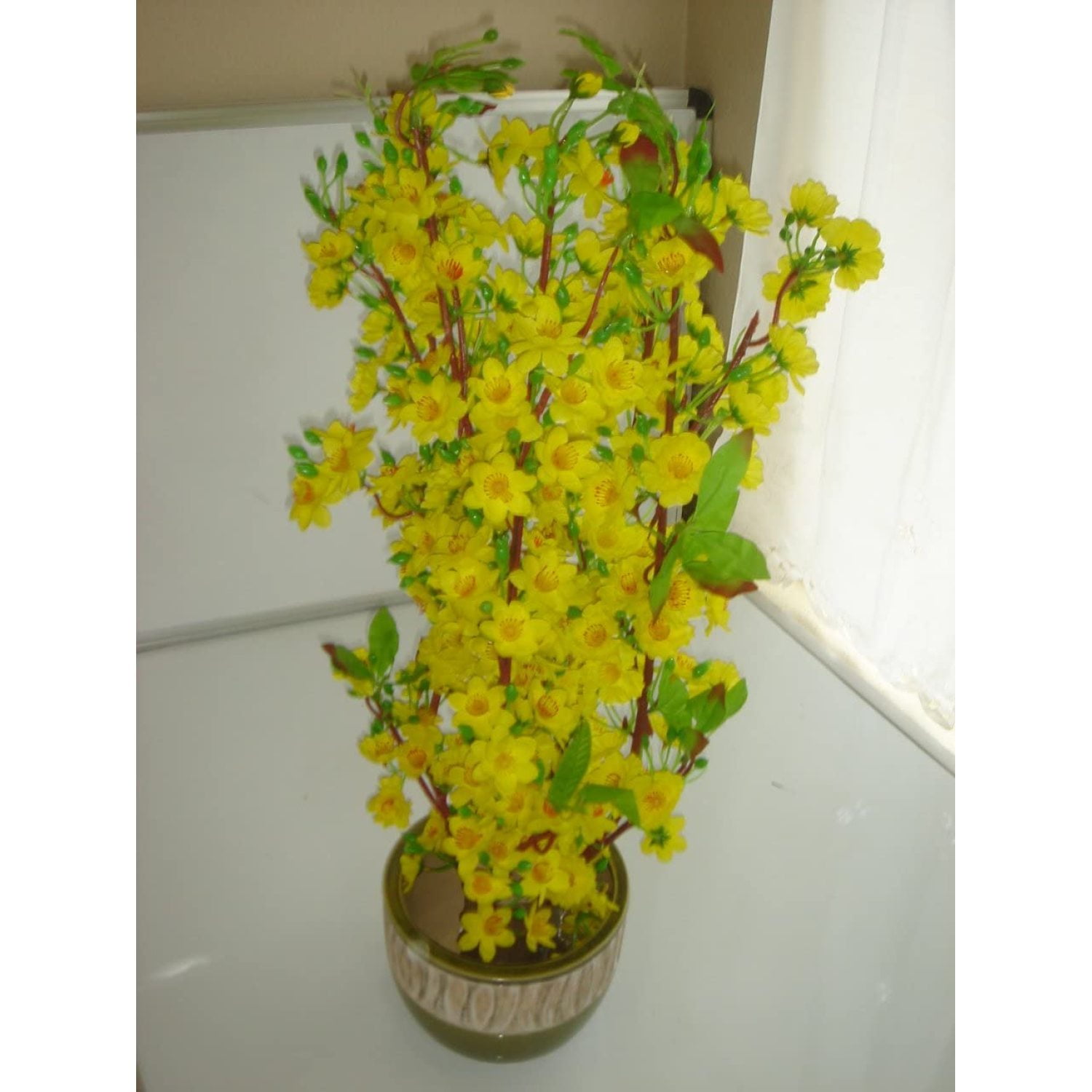 Plastic Artificial Yellow Apricot Flower Tree with Pot 30" Tall (HOA Mai)