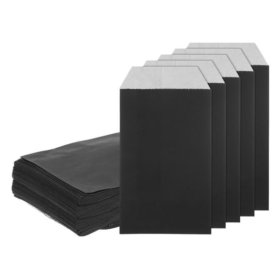 Uxcell 200Pcs Kraft Paper Treat Bags, 6" x 3" Greaseproof Kraft Candy Bags Flat Favor Bags Small Gift Bags Black