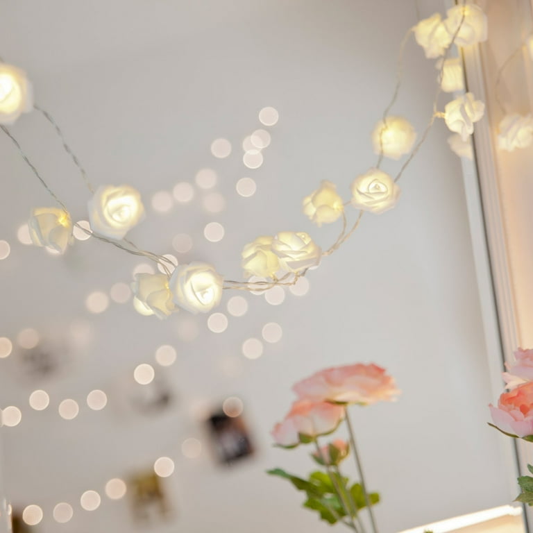 NEW! WHITE outlets AESTHETIC PLASTIC ROSE STRING LIGHTS