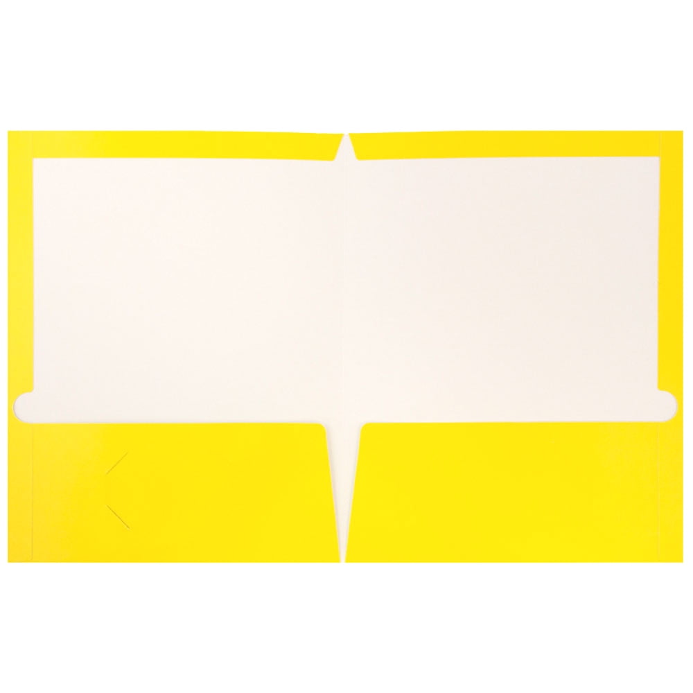 JAM Paper Laminated Two Pocket Glossy Folders, Yellow, Bulk 25 per Pack