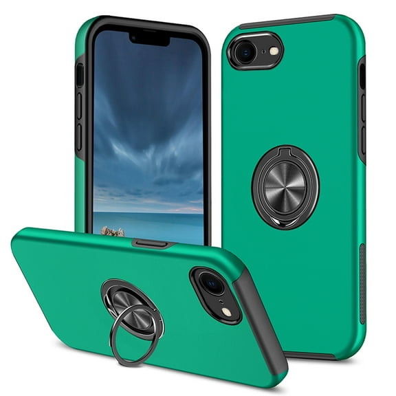 for iPhone 7 / 8 / SE 2020 / SE 2022 Case, 360° Rotatable Ring Holder Kickstand Dual Layer Military-Grade Drop Tested Protection Support Car Holder Mount Magnetic Absorbing Bumper Case, Darkgreen