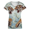 thumbnail image 5 of Tigers Clashing Blossoms Bloom Serene Women's Blouse Short Sleeve Women's Top T-Shirt Spring Summer Clothes, 5 of 7