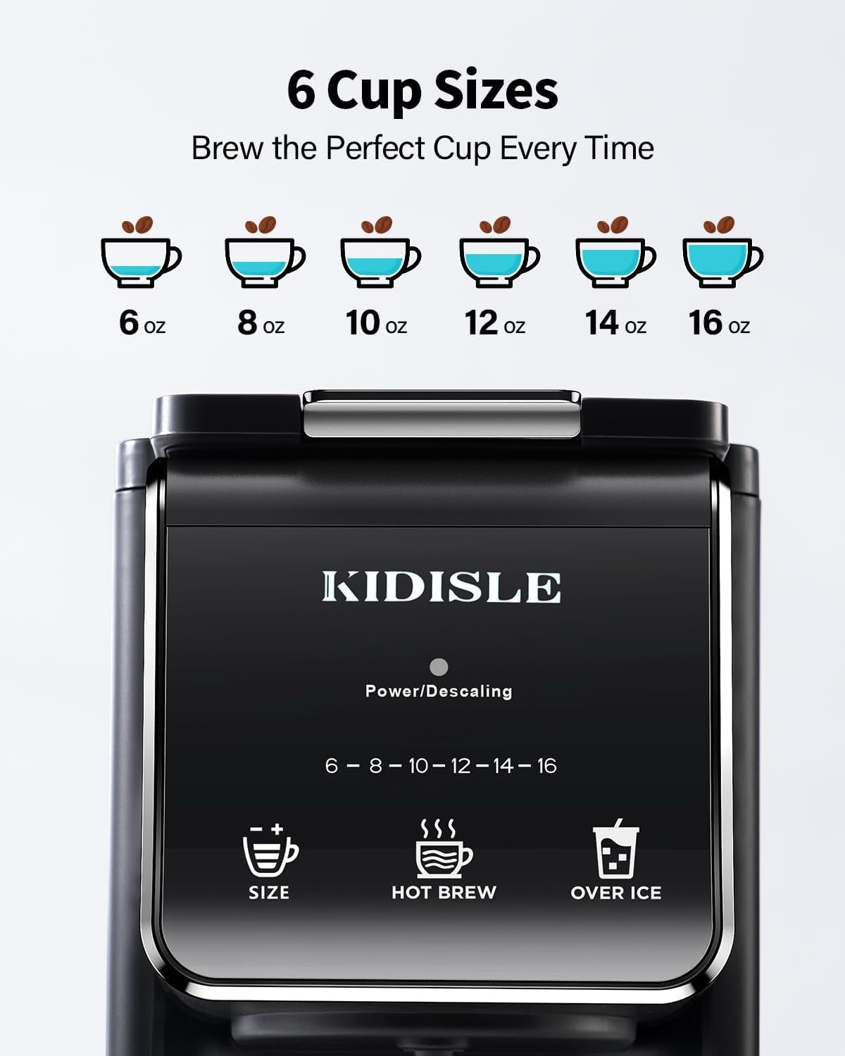 Single Serve Coffee Maker – Hot & Iced, K Cup & Ground Compatible, Reusable Pod Filter, 6–16oz Brew Sizes, 40oz Water Tank, Easy-to-Use, Black