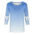 thumbnail image 6 of Hxshgdsn 3/4 Sleeve Blouse For Women Plus Size Gradient Crewneck Tunic Shirt With Bow Tie Casual Spring Outfits Light Blue 3Xl, 6 of 6