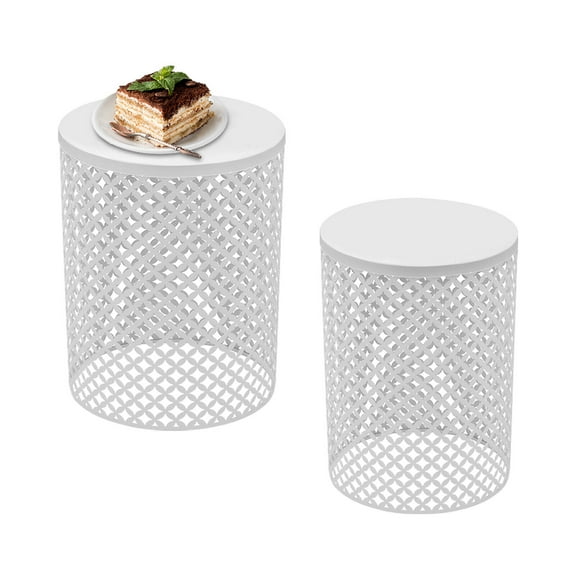 TFCFL 2pcs White Outdoor Side Tables Modern Iron Round End Table Metal Frame Accent Table Home Decor