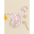 thumbnail image 6 of Aojekbee Newborn Girl Outfit, Fly Sleeve Cherry Carrot Print Romper with Bowknot Hairband Summer Clothes, 6 of 10