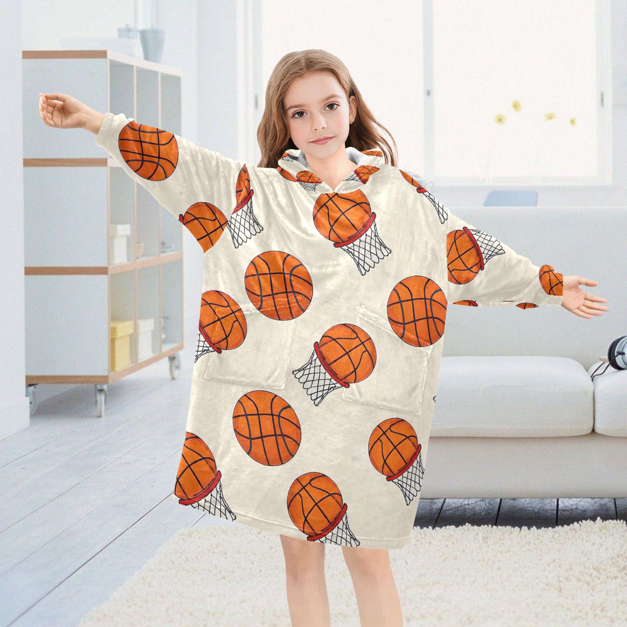 joogoo Wearable Blanket Hoodie for Basketball Flannel Sherpa Pocket 3-14 YR S