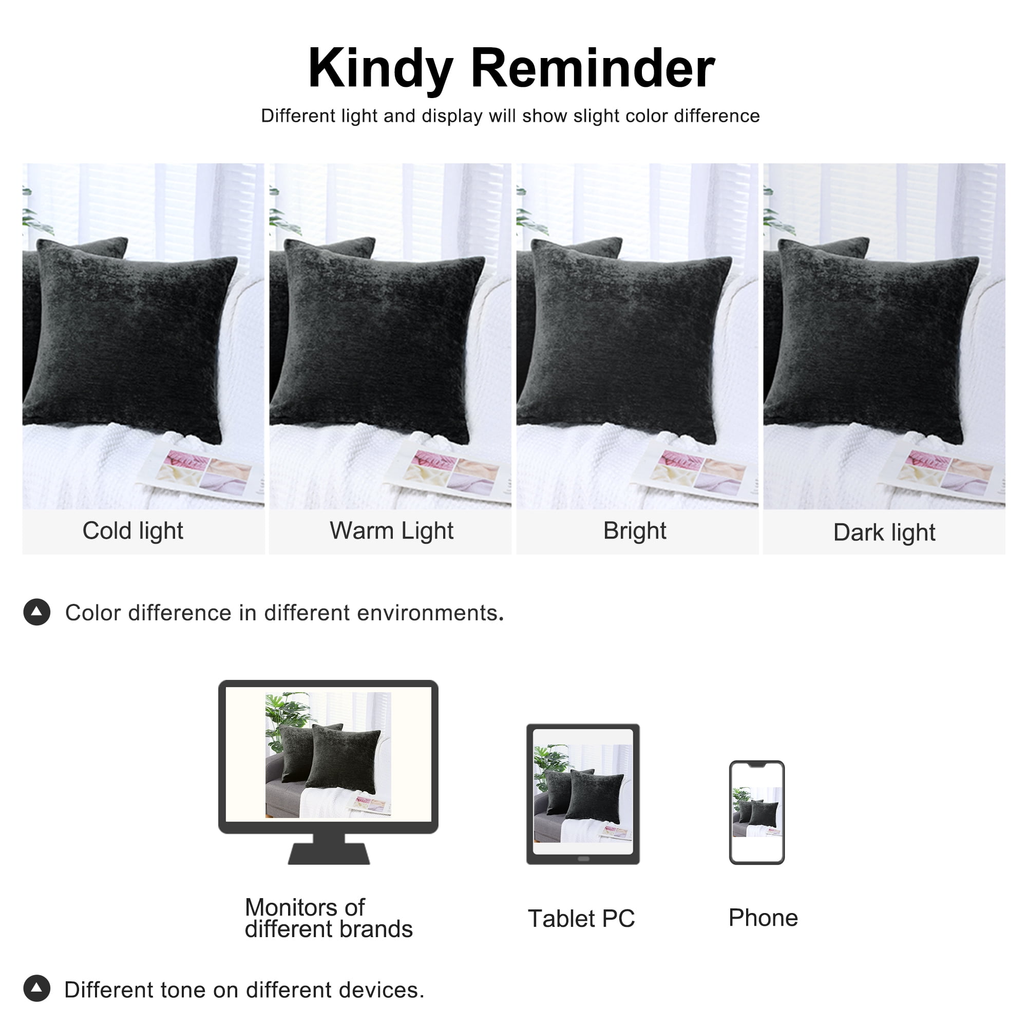 REGALWOVEN Set of 2 Chenille Throw Pillow Covers, Soft Decorative Cushion Covers Black 20x20 Inch