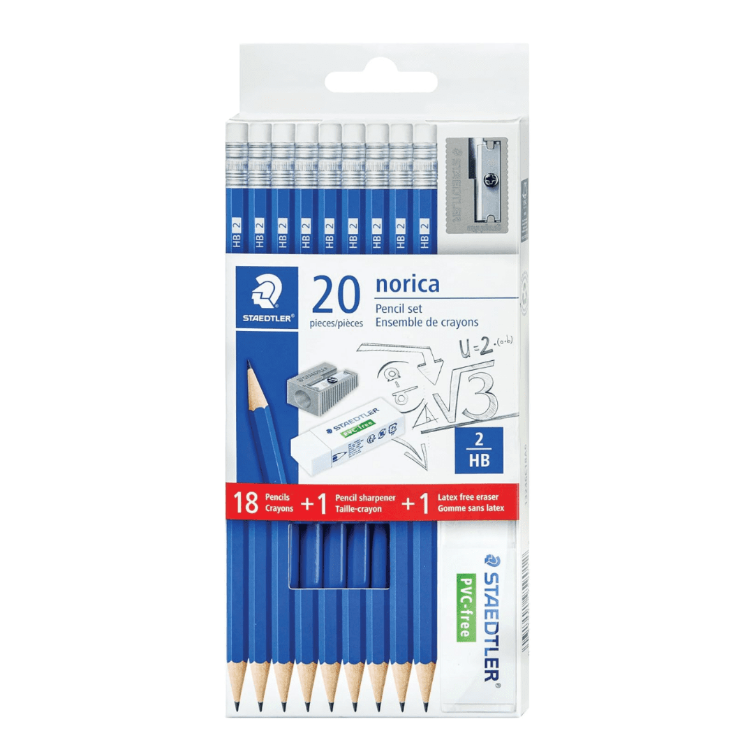 STAEDTLER Norica Pencil 12-Pack (12 Sets of 20 pcs): 18 Pre-sharpened #2 HB Pencils with 1 Eraser & 1 Sharpener, Break-Resistant Lead per pack, 240 count