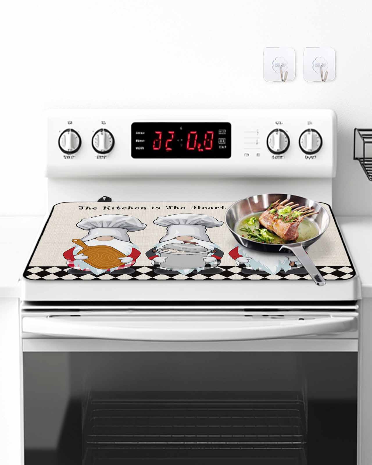 The Chef Stove Top Covers for Electric Stove, 28'x20'' Gnome Kitchen Linen Black Buffalo Plaid Glass Ceramic Stove Cover Foldable Rubber Mat Heat Resistant Cooktop Protector for Kitchen