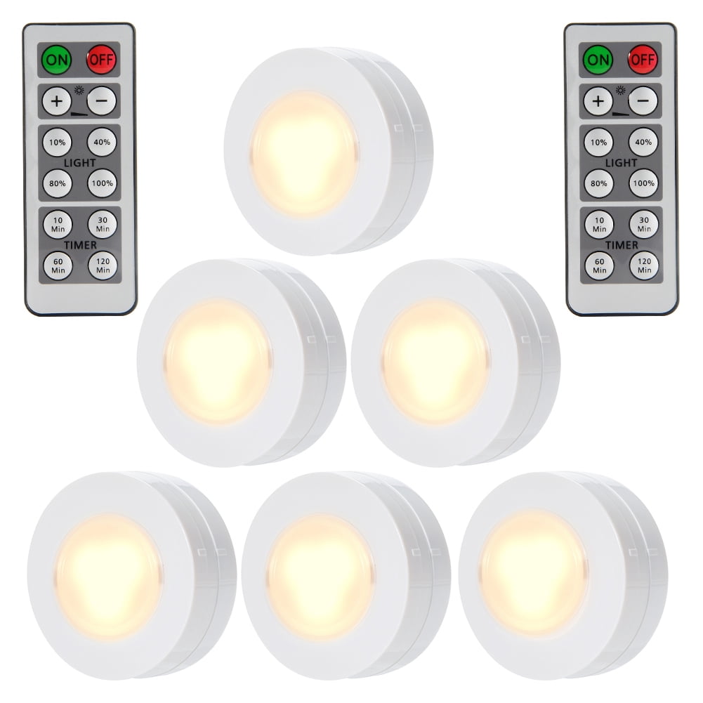 6Pcs Wireless LED Puck Light Under Cabinet Closet Kitchen Lamp w/ Remote Control 