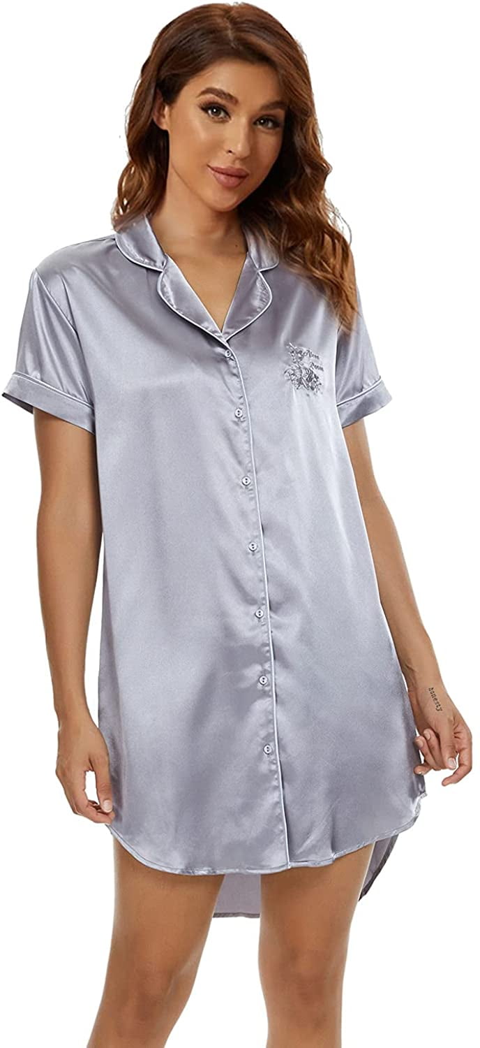 Women's Silky Nightgown Button Down 