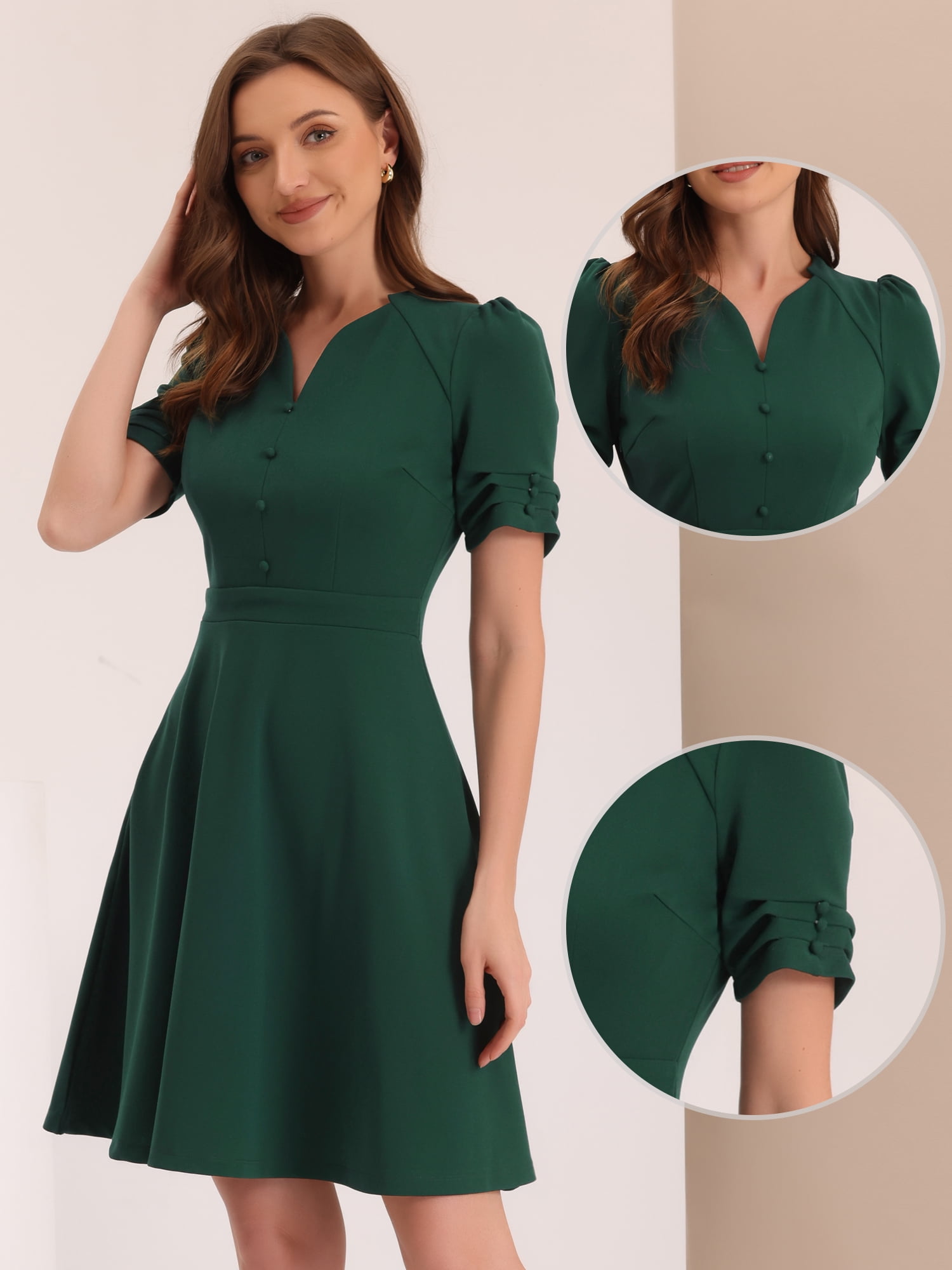 DARING DIVA Sweetheart Neck Pleated A-Line Sheath Dress S Dark Green