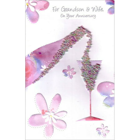 Freedom Greetings Beaded Champagne Poured Into Glass Grandson and Wife Wedding Anniversary (Best Anniversary Cards For Wife)