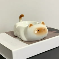 Siamese Cats Ceramic Ashtray with Lid for Desktop Ash Tray Home Office Decorative Smoking Accessory Cute Animal Design Fly Ash Cover Living Room