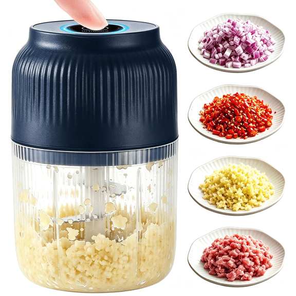 CURYMAY Electric Garlic Chopper,Mini Food Processor Food Chopper for Kitchen,Portable Cordless Garlic Mincer with 6 Stainless Steel Blades,Small Vegetable Chopper for Onion Salad(400Ml Blue)