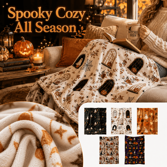 Halloween Throw Blanket Spooky Cozy Flannel Blanket with Pumpkin Ghost Pattern, Soft Plush Throw for Couch Sofa