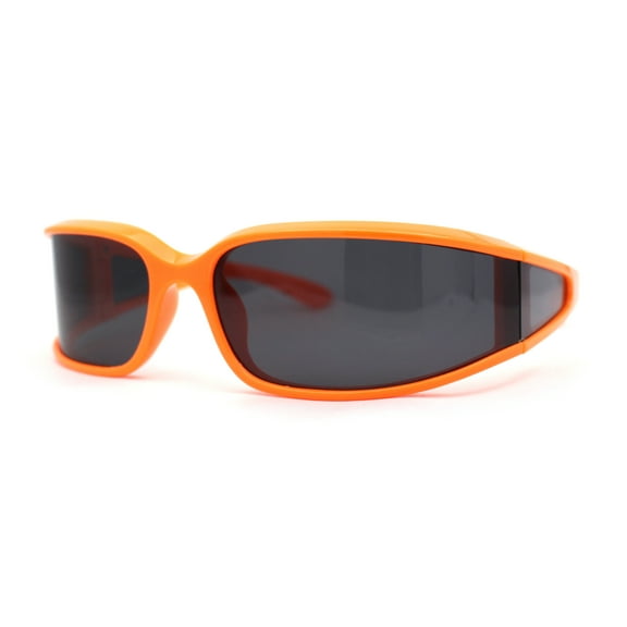 Polarized Unique Curved Side Visor Lens Narrow Rectangle Sunglasses Orange Black