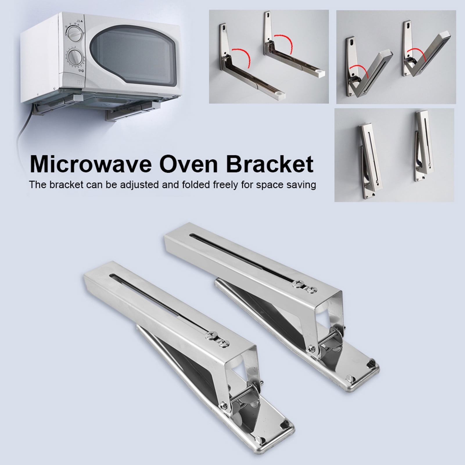 Microwave Oven Bracket, Wall Mount Rack Shelf, Adjusted Folded for Kitchen
