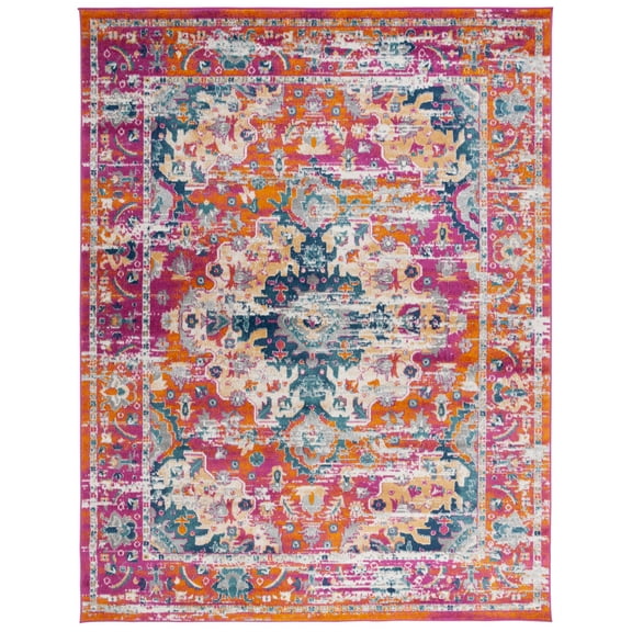 SAFAVIEH Madison Caden Floral Bordered Area Rug, Fuchsia/Gold, 9' x 12'