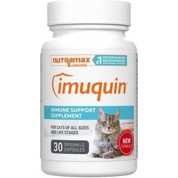 Nutramax Imuquin Immune Health Supplement Powder for Cats, With Beta Glucans, With Astaxanthin, 30 Sprinkle Capsules