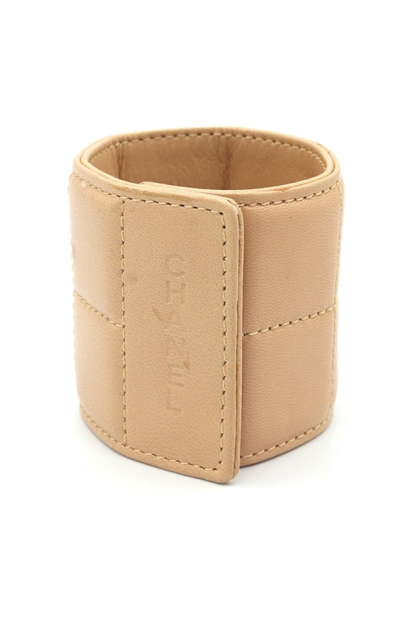 Pre-Owned Chanel Chocolate Bar Bracelet, Beige Leather Bangle, Women's CHANEL