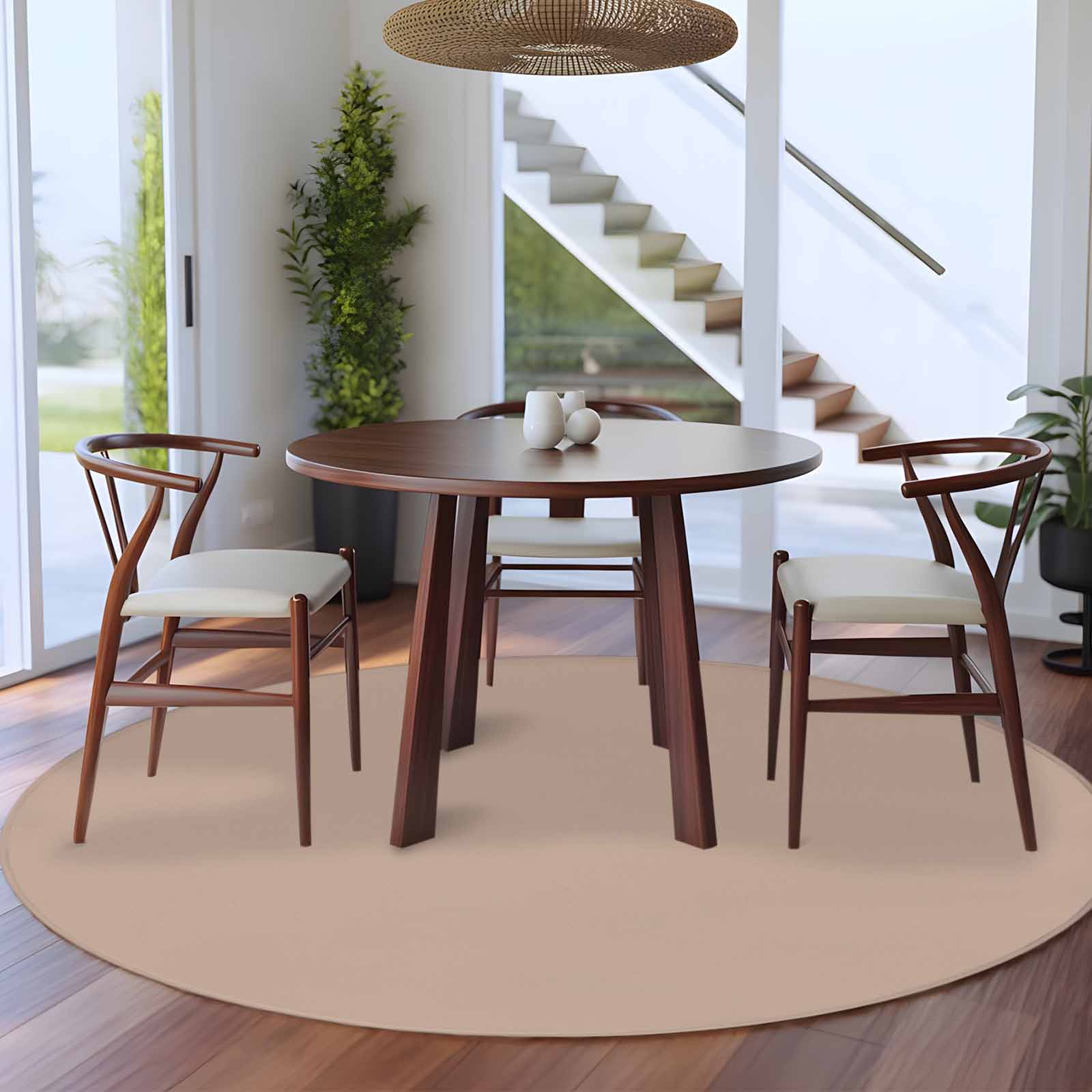 Brown Round Rugs 6ft, Farmhouse Solid Brown Color Modern Art Non Slip Washable Rug Runner, Low Pile Indoor Floor Carpet Mat Bathroom Rugs for Living Room, Bedroom, Kids Room