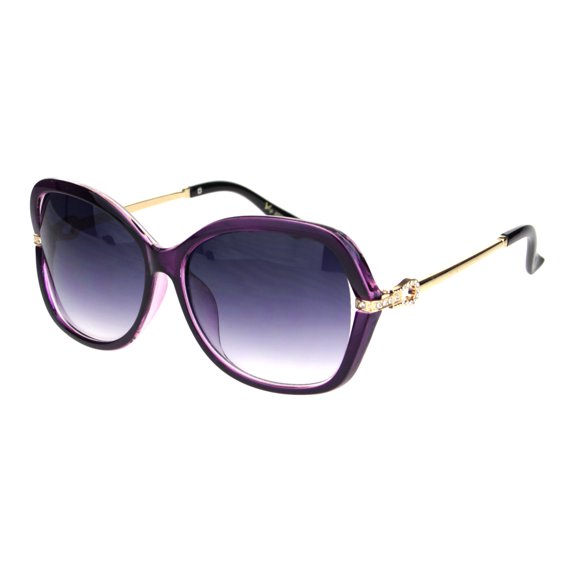 Rhinestone Iced Hinge Side Exposed Lens Plastic Butterfly Sunglasses Purple Smoke