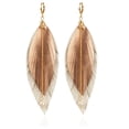 thumbnail image 1 of VANGANIA Aretes largos mujer de plumas doradas y cuero Elegant Gold regalo mujer, 1 of 5