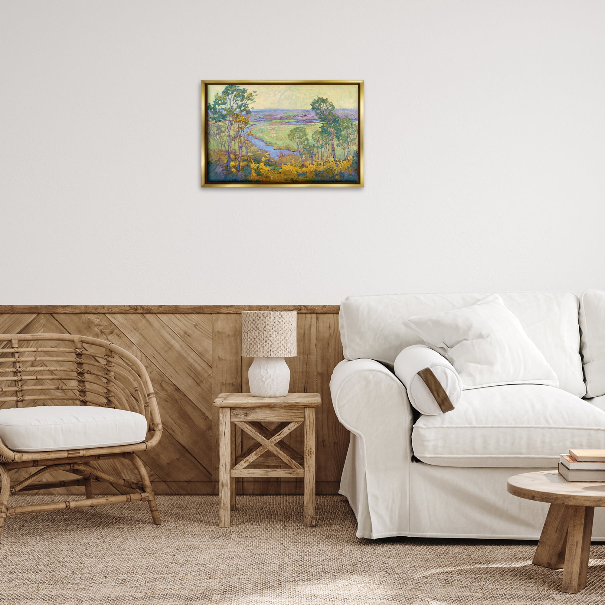 Stupell Industries Abstract Winding Stream Landscape & Nature Painting Gold Floater Framed Canvas Art Print Wall Art, 25 x 17