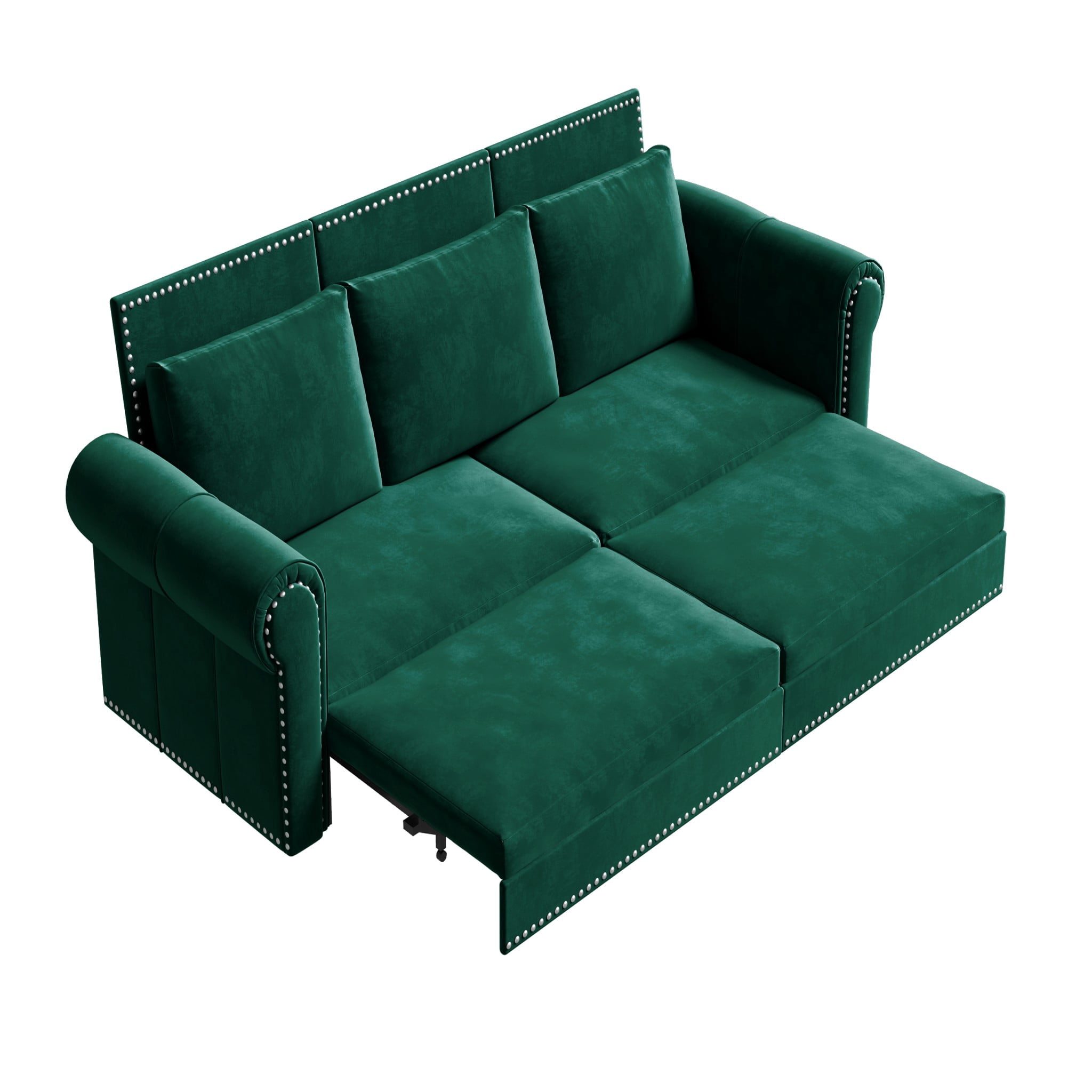 3-in-1 Convertible Velvet Sofa Bed, King Size Pull Out Sleeper Couch, Green