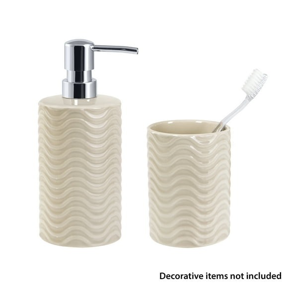 Mainstays Beige Wave 2-Piece Ceramic Bath Accessory Set for Adults