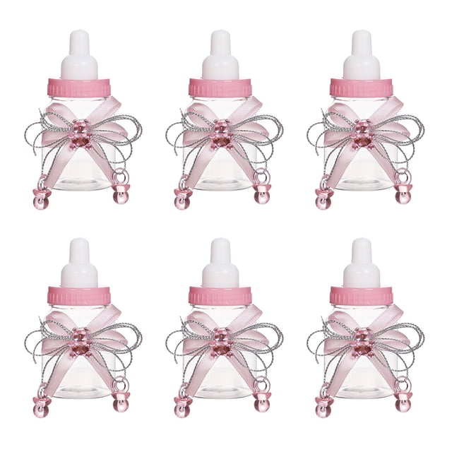 Hioecau Mini Milk Bottle Candy Box with Rhinestone Bear Ribbon Bow Sweets Goodies Treat Storage Jar Baby Shower Party Favors