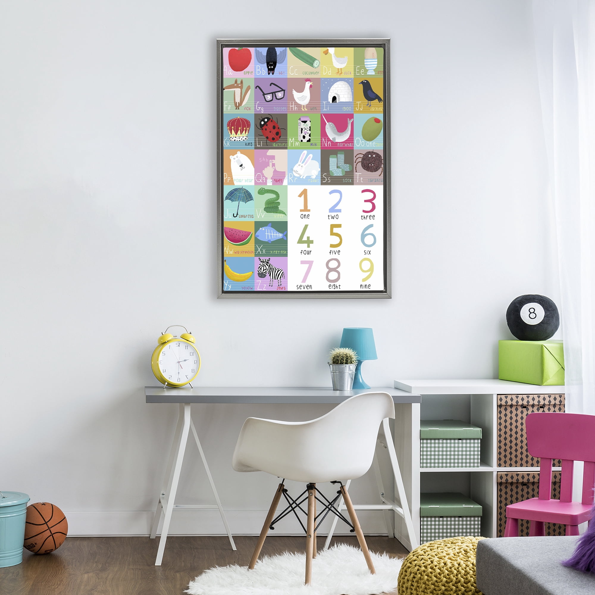 Stupell Industries Counting & Alphabet Learning Gray Framed Floater Canvas Wall Art, design by Carla Daly