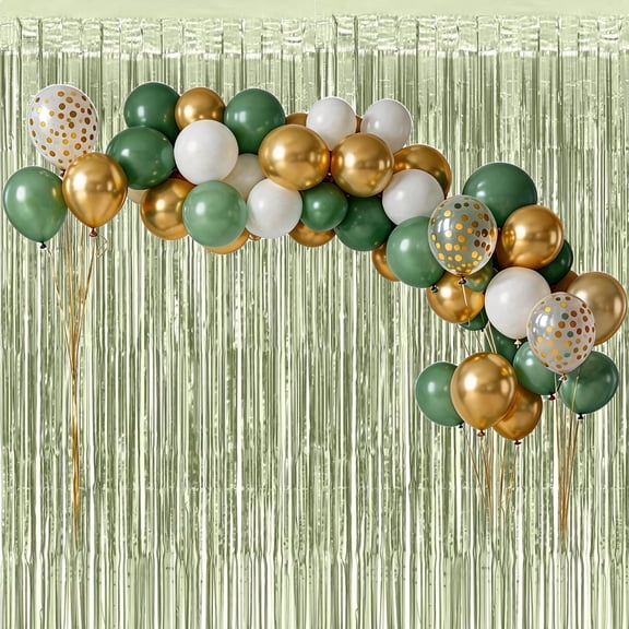 40Pcs 12 Inch Metallic Gold Sage Green White Balloon with Gold Confetti Latex Balloons and 2 Pack Light Green Streamer 3.2 x 6.56 FT for Birthday Wedding Baby Bridal Shower Party Decorations