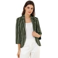 thumbnail image 1 of Blazer De Solapa Con Muescas Y Mangas 3/4 A Rayas Para Mujer Verde oscuro L, 1 of 6
