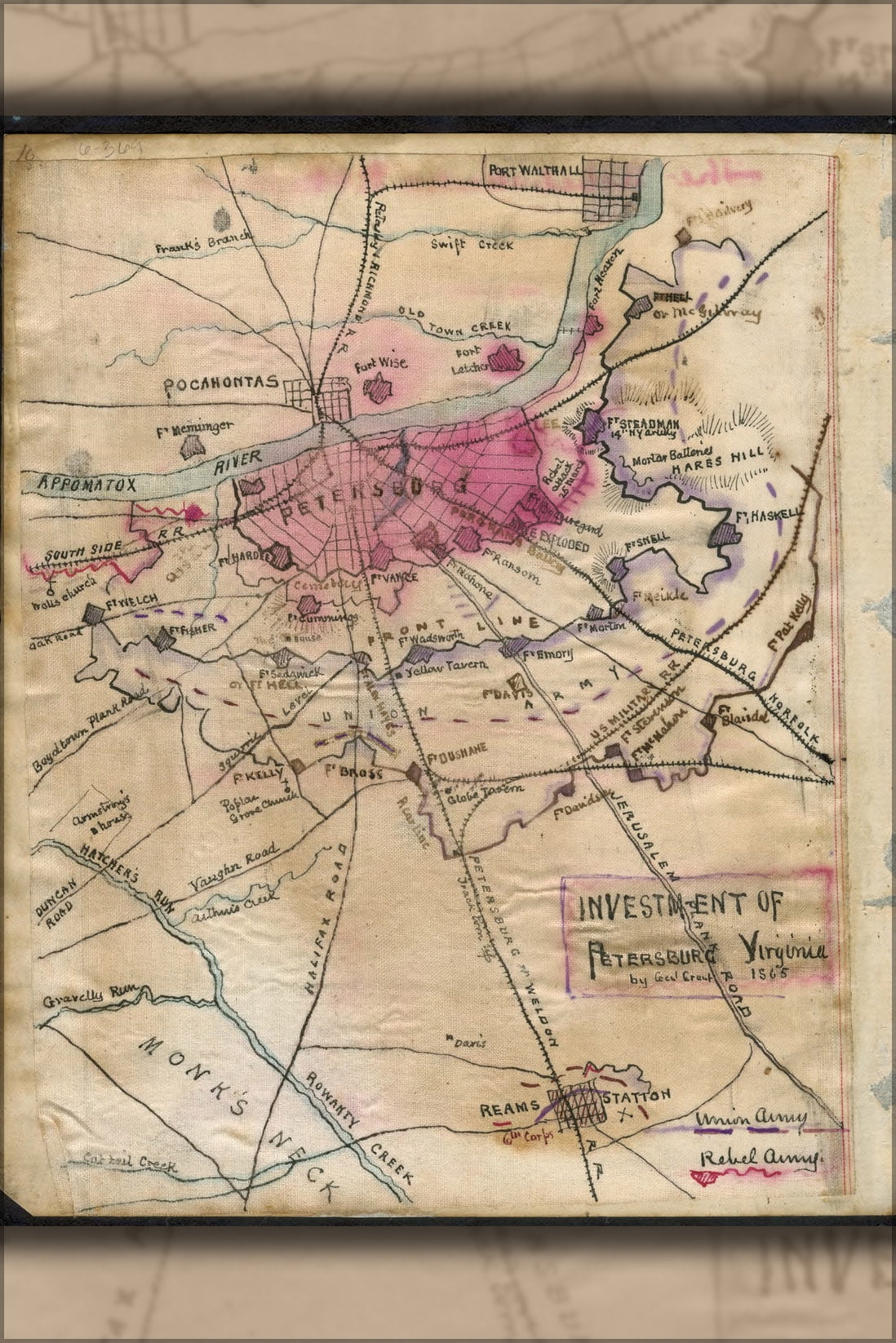 24"x36" Gallery Poster, map of petersburg virginia fortifications 1865 