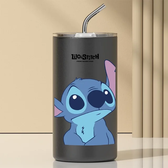 Taza de agua con aislamiento de paja de café de Stitch de Disney, taza de agua portátil de Stitch de bebé estrellado, circundante, lindo estudiante de dibujos animados