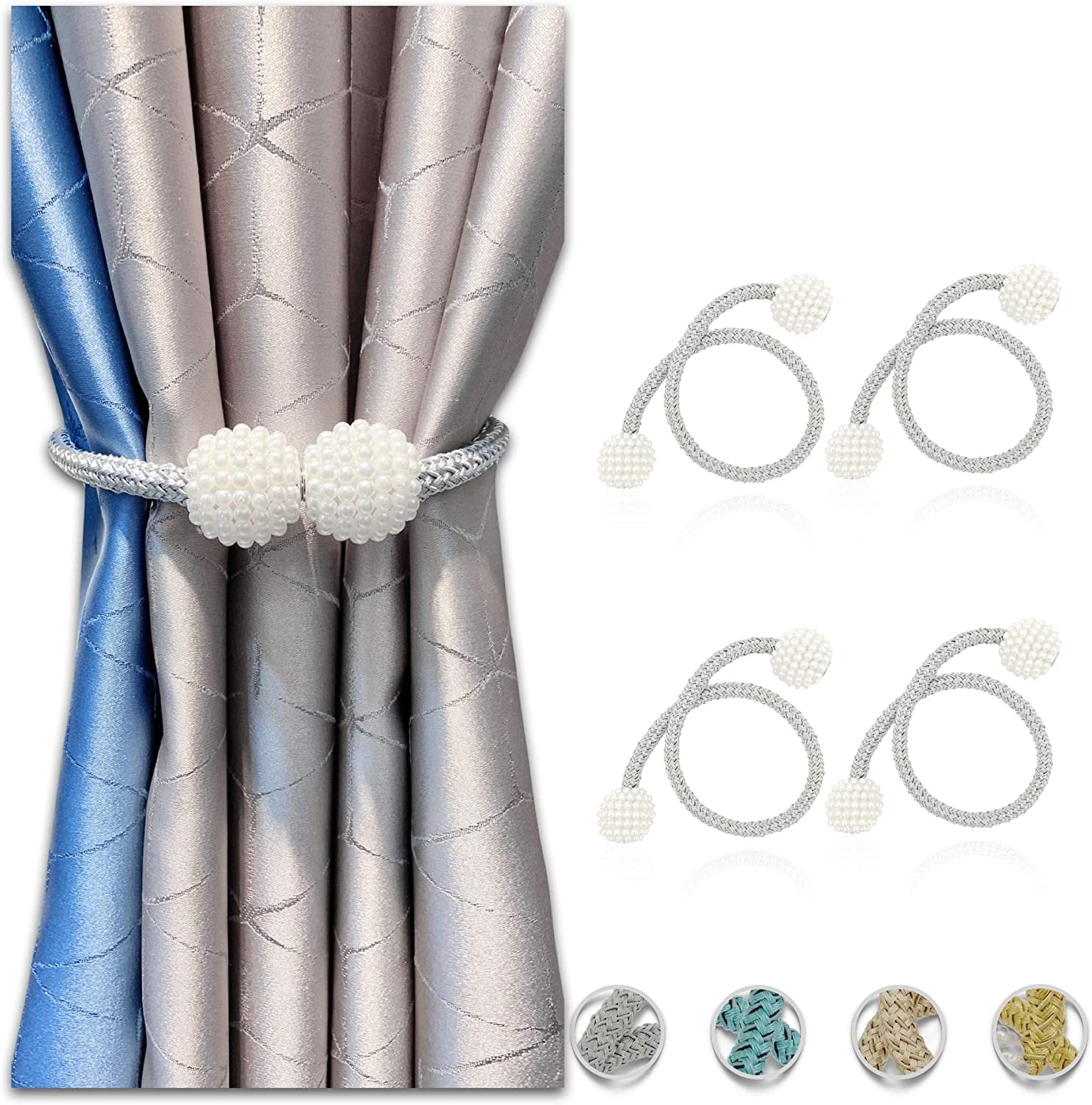 4 Pack Curtain Tiebacks Curtain Holdbacks Pearl Decorative