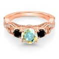 thumbnail image 2 of Gem Stone King 18K Rose Gold Plated Silver Mercury Mist Mystic Topaz Black Diamond and White Moissanite Engagement Ring for Women (1.47 Cttw, Gemstone, Round 6MM and 3MM, Size 8), 2 of 4