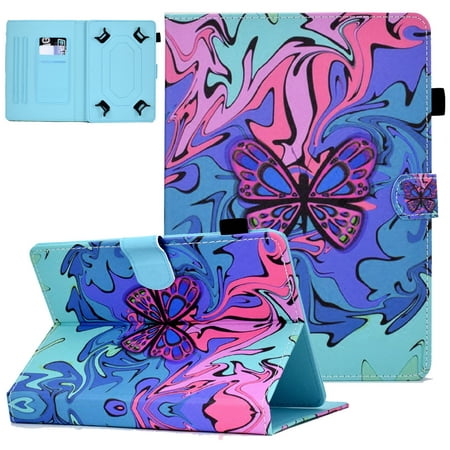 Universal Case for 7 Inch Tablet, Allytech PU Leather Stand Wallet Case with Pen Holder for MatrixPad Z1/S7/ Voyager 7 inch/ Galaxy Tab 7 inch/ Mediapad T3 7.0 and All 6.5-7.5" Models, Pink Butterfly