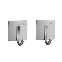 Mauxuk 2-Pack Stainless Steel Hooks, Heavy Duty Wall Hooks for Hanging Towels Clothes Bags, Rustproof Adhesive Hooks for Kitchen Bathroom, No Drill Needed