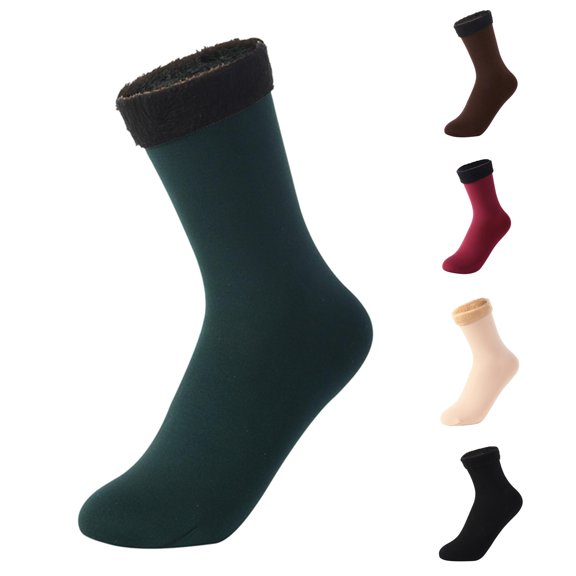 Xijirk Womens Lined Thermal Crew Socks Thick Warm Winter Mid Calf Socks Green,One Size