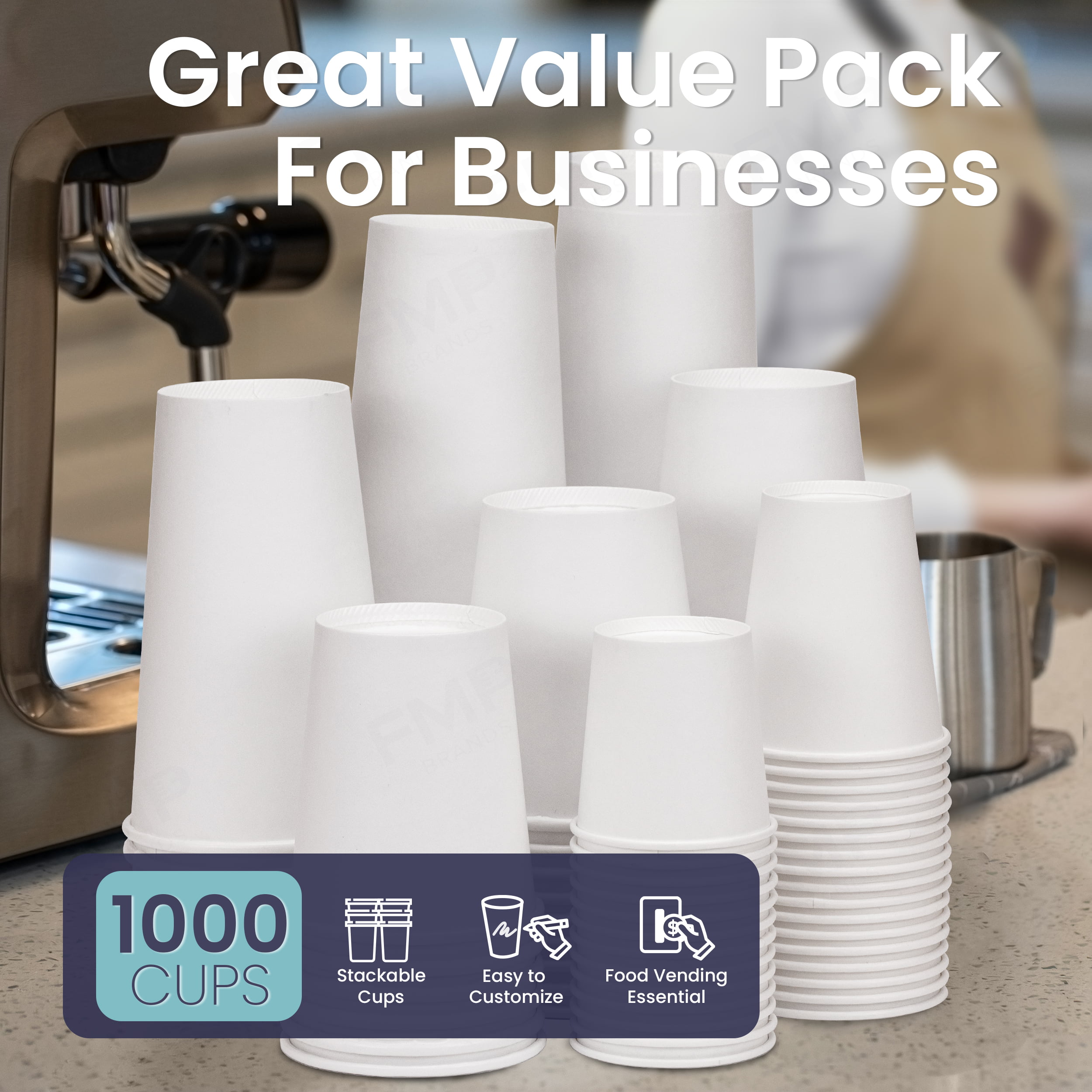 RACETOP [1000 Pack] 8 oz Paper Coffee Cups Disposable, Hot Coffee Cups 8oz, Office Coffee Cups (8 oz 1000 Pack) (White, 1000)